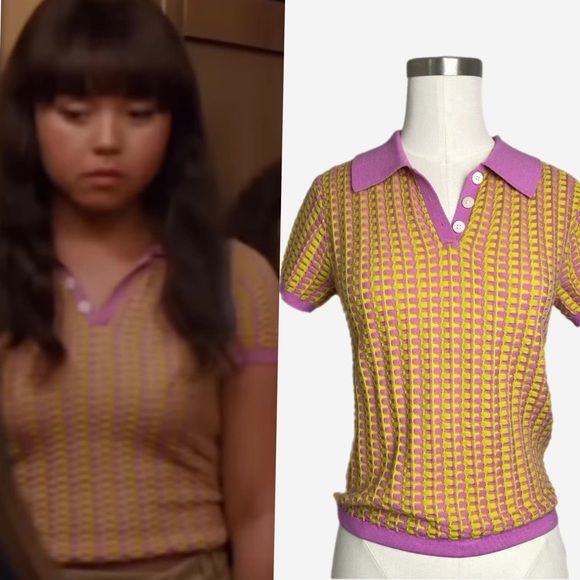 Guest in Residence Pink Shrunken Polo knit gingham bright aso Ginny & Georgia M - Picture 1 of 11